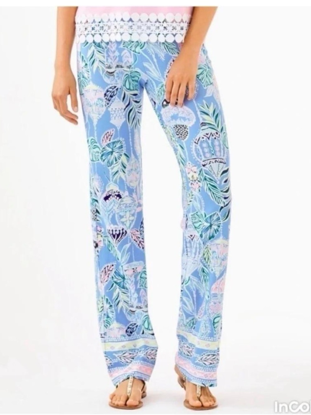 Lilly Pulitzer Georgia May Palazzo Pants, Peri Lapis Lanterns, Size S